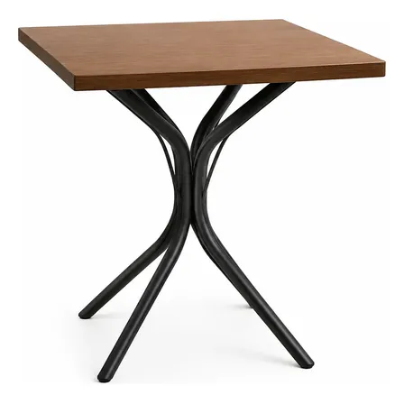 Mesa Bistro Mdf Aço Baixa Quadrado Restaurante Cozinha Tampo Amadeirado