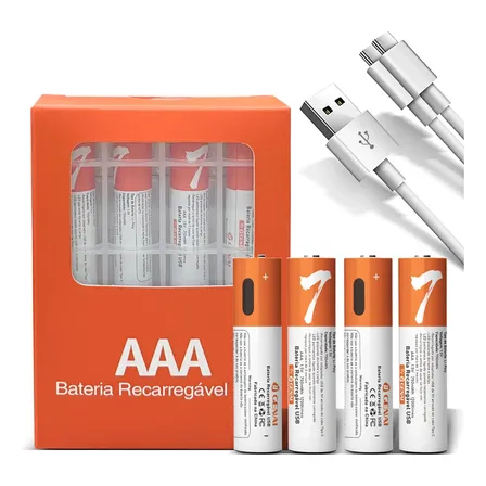 Kit 4 Bateria Litio Aaa Pequena 2600mah Recarregável Usb-c 1.5v