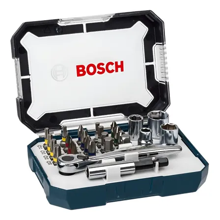 Mini Conjunto De Pontas Soquetes E Chaves 26 Peças Bosch Preto