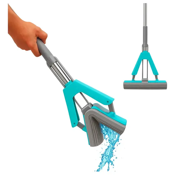 Rodo Mop Fácil Dobrável Com Espuma Absorvente Esfregão Limpa Azul-turquesa