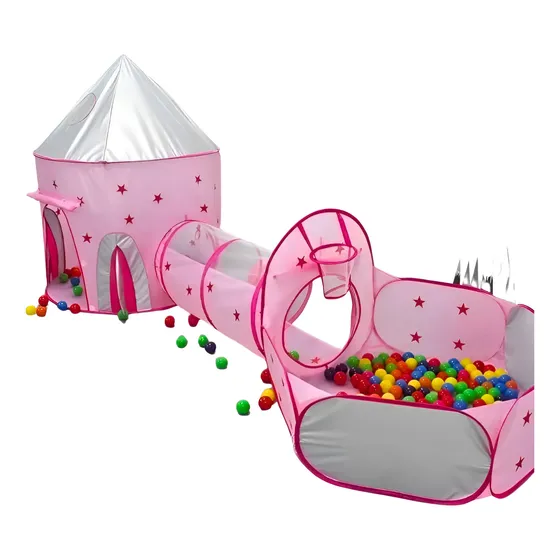 Barraca Infantil Rosa Toca Túnel 3 X 1 Barbie Cesta Basquete