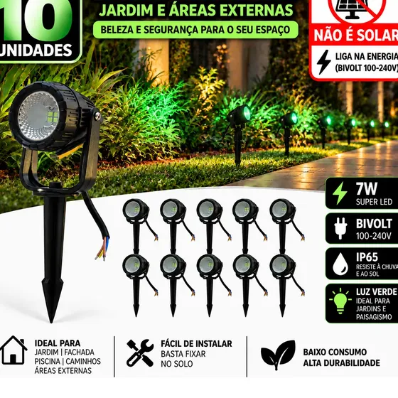 Kit 10 Luminária Espeto Jardim Super Led 7w Ip65 Prova Dágua