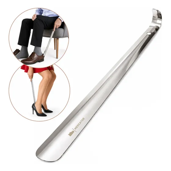 Calçador Médio 42cm Para Sapatos | Tênis - Aço Inox Mercatoe Aço Inox Mirror 42cm