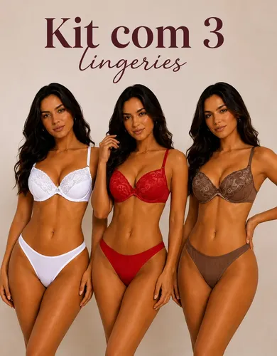 Kit Com 3 Conjuntos De Lingerie Calcinha Sutiã C/ Renda Bojo