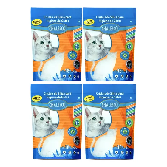 Areia Sílica Grossa P/ Gatos Sílica Chalesco 1,8 Kg Kit 4und