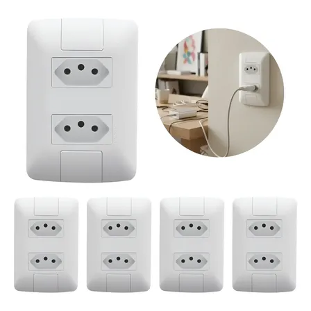 Kit 5 Tomadas Dupla 2p+t 10a + Placa Aria Tramontina Branca Branco