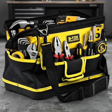 Bolsa Ferramentas Reforçada Mochila Ferramentas Profissional Eletricista 16 Bolsos 15kg Estojo Porta Ferramenta Para... Preto E Amarelo