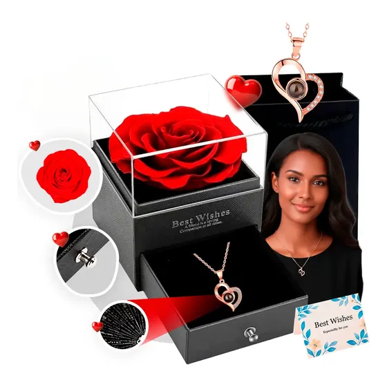 Presente De Rosa Eterna Colar De Coração Esposa/namorada/mãe