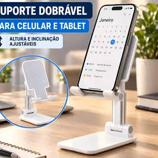 Suporte Celular Mesa Tablet Dobrável Universal Escritorio Cinza