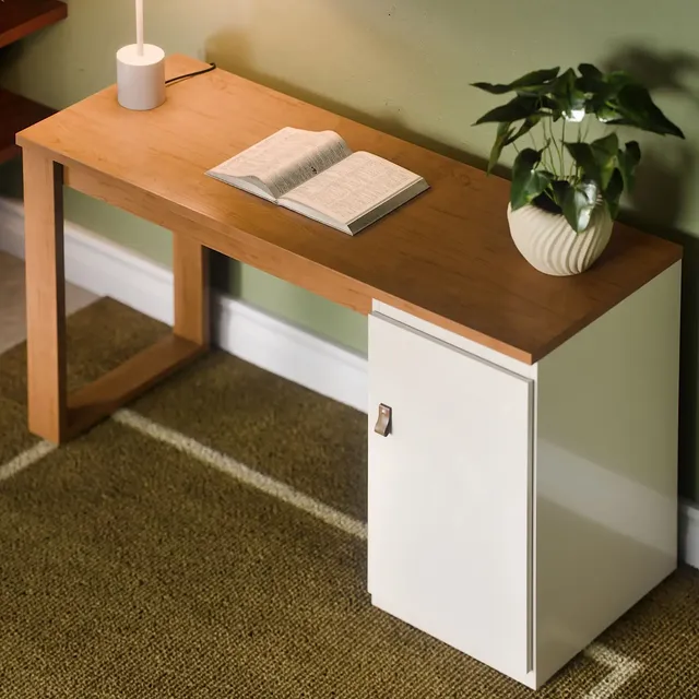 Mesa Escrivaninha Para Home Office E Escritório Com Porta Canela Off