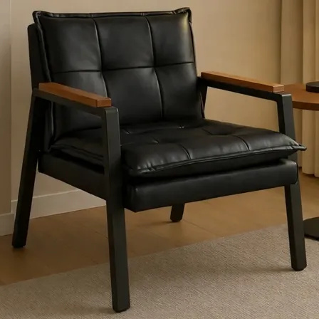 Poltrona Decorativa Para Escritorio Sala De Estar Tecido Courino Preto Liso