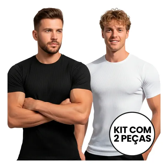 Kit 2 Camisetas Americana Canelada Textura Justa Básica Lisa