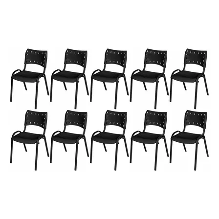 Kit 10 Cadeiras Iso Base Preto Escritório Igreja- Preto