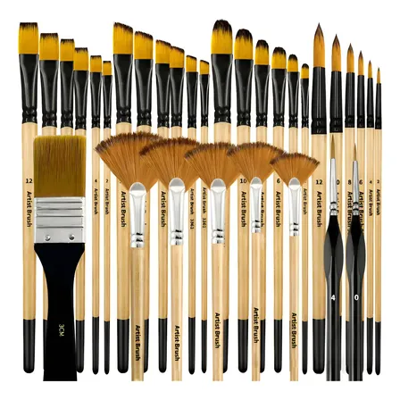 Kit 32 Pinceis Para Pintura Em Tela Aquarela Óleo Artesanato Bege