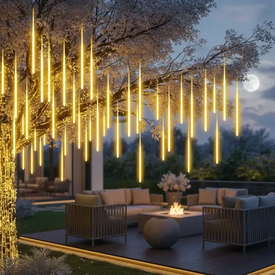 Cascata Bastão Led Natal Snowfall 8 Tubos Branco Quente