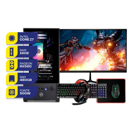 Pc Gamer Completo Mcl, Intel I7, Rx 580, 16gb Ram, Ssd 480gb 480 Gb 16 Gb Rx 580 8gb