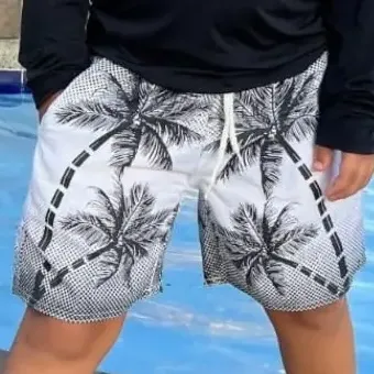 Kit Blusa Proteção E Short Infantil Praia E Piscina Preto Estampado M