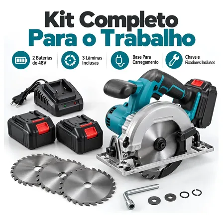 Serra Circular A Bateria Profissional Com 2 Baterias 48v Azul 127/220v 50 Hz/ 60 Hz