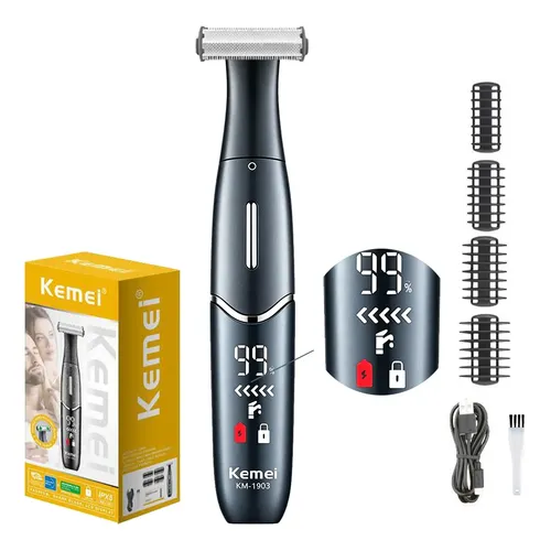 Barbeador Elétrico Pelos Intimo Kemei Aparador Depilador1903 Preto 127/220v
