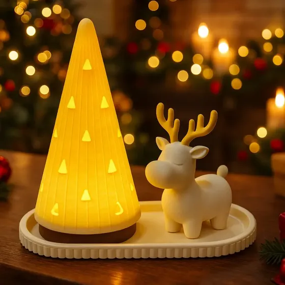 Kit Bandeja Decorativa De Natal Arvore Iluminada Vela Led
