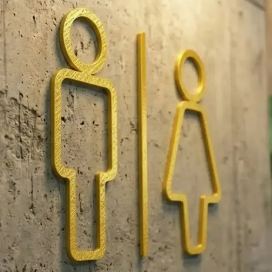 Placa Sinalização Banheiro Sanitário Homem Mulher Unissex Wc Opção 3 - Dourado