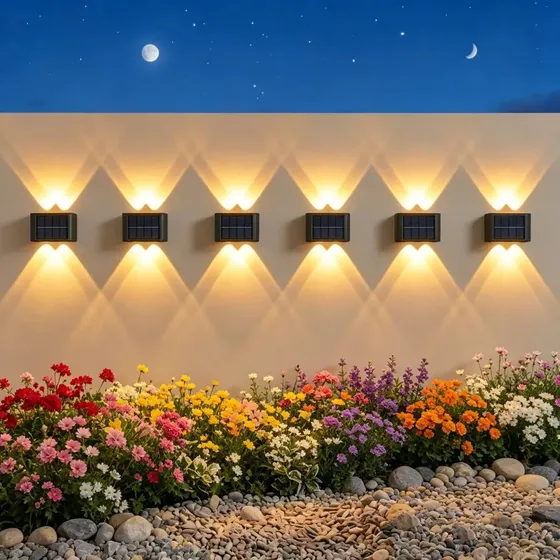 6x Solar Jardim Luminária Luz Sensor Slim Fachos Led Externa