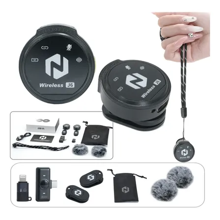Microfone Lapela Duplo Zcco J6 Sem Fio Typec Pode Carregado Preto