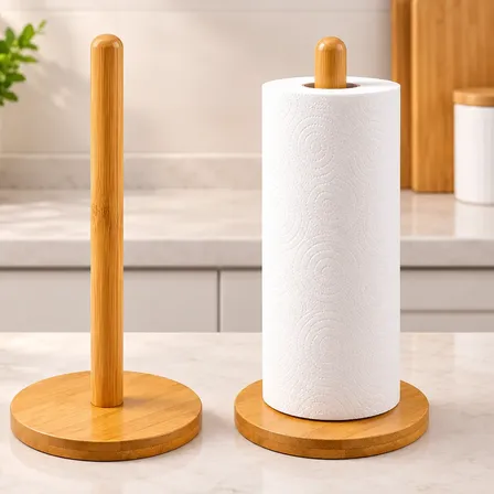 Suporte Porta Papel Toalha Bambu De Mesa Cozinha Organizador Marrom