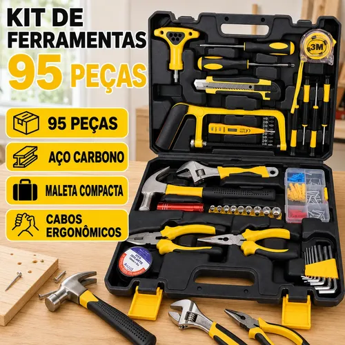 Kit 95 Peças Ferramentas Caixa Completa Multiuso Portátil Preto