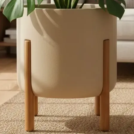 Vaso Para Plantas Com Suporte De Madeira Decoração Casa Sala Areia Liso