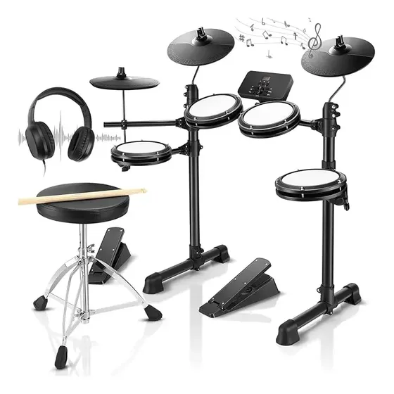 Kit De Bateria Eletrónico Portátil Com Banco E Auscultadores