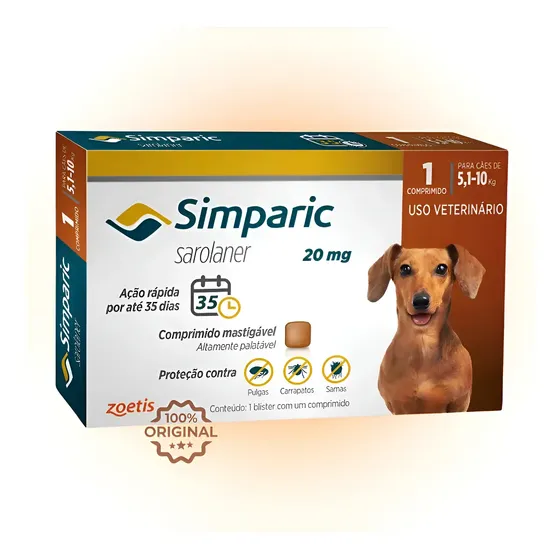 Antipulgas E Carrapatos Simparic 5 A 10kg 20mg 1 Comprimido