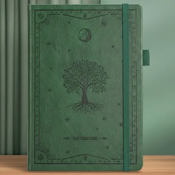Caderno Capa Couro Árvore Da Vida, A5, 240 Páginas Com Pauta