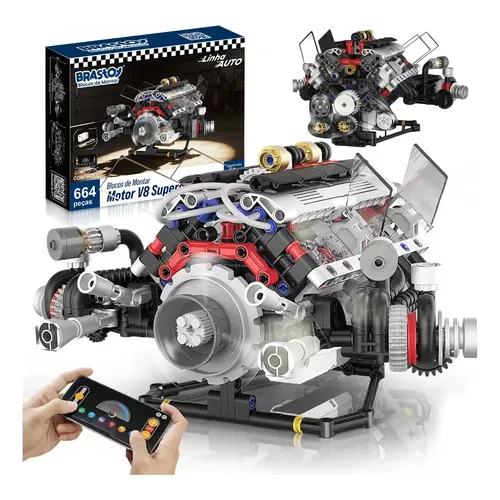 Brastoy Kit De Montagem De Blocos Brinquedo Diy De Motor V8 664 Modelo V8