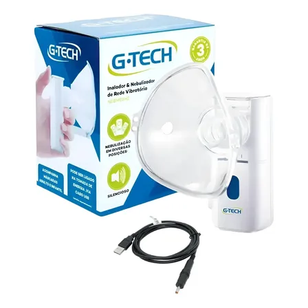 Inalador Nebulizador G-tech Nebmesh2 Portátil Silenciso Cabo Branco 1.2v