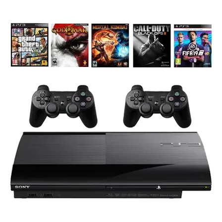 Ps3 Playstation 3 + 47 Jogos + 2 Controles + Nf-e E Garantia Preto