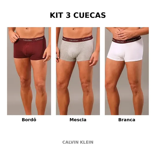 Kit 3 Cuecas Calvin Klein Low Rise Trunk Bordô Liso Gg