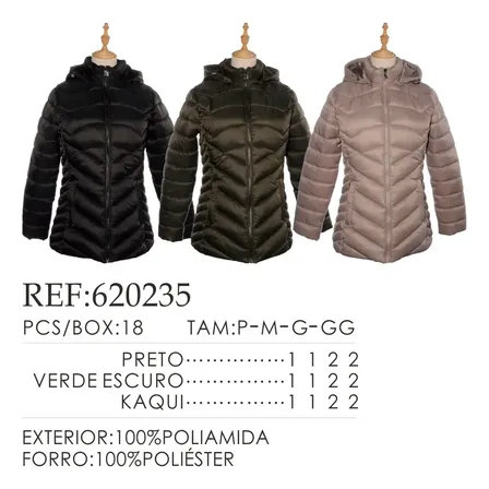 Jaqueta Fem. Nylon Alongado Capuz Facinelli 620235 Kaqui G Lisa