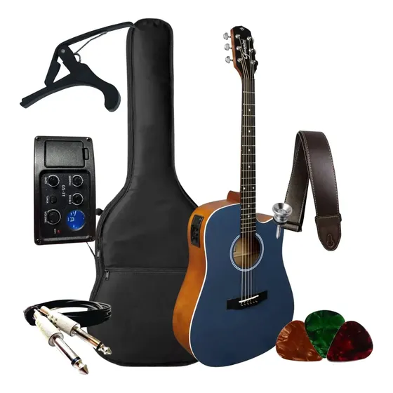 Kit Violão Elétrico Giannini Aço Folk Afinador + Acessórios