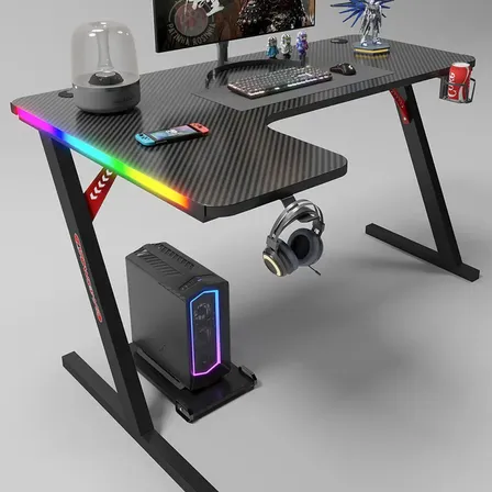 Mesa Gamer Em L Com Rgb Suporte Headset Porta-copos Preto