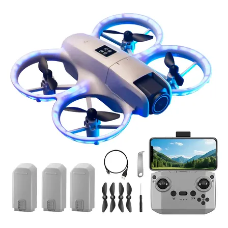 Mini Drone Com 3 Baterias Mini Drone Com Led E Câmera 4k Cinza