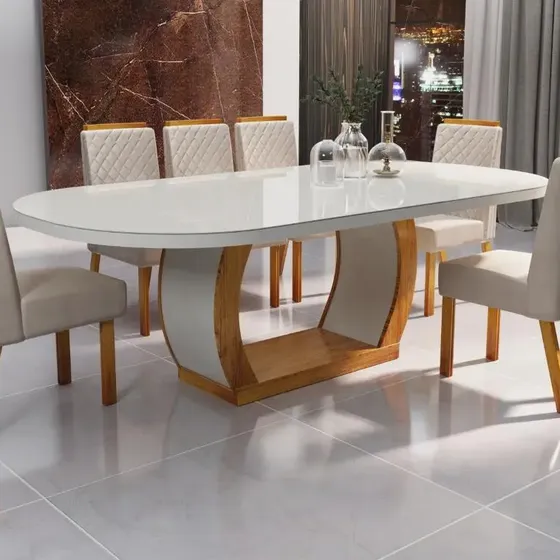 Sala De Jantar 196x90 Mel Mdf/vidro 6 Cadeiras Bom Pastor