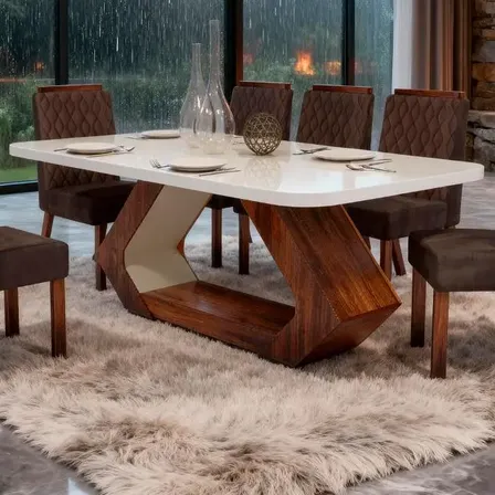 Sala De Jantar 160x80 Lottus Mdf/vidro 6 Cadeiras Bom Pastor