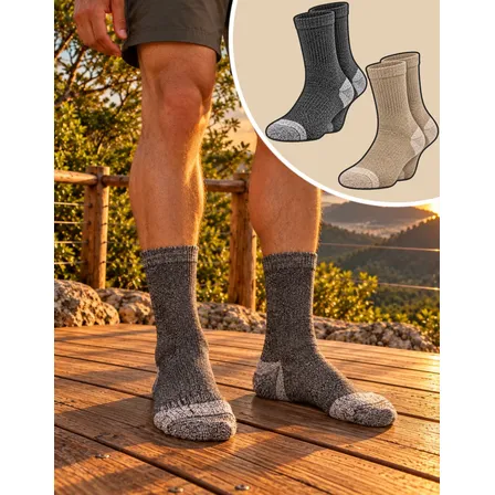 Kit 2 Meia Trekking Coolmax Selene Cano Longo Trilha Unissex Preto Mescla / Cáqui Mescla Lisa 39 - 43
