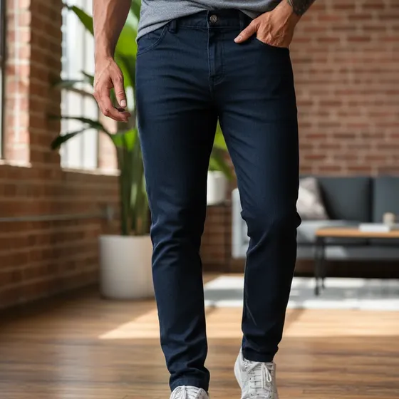 Calça Jeans Masculina Basica Tradicional Premium Lycra Preto Liso 44