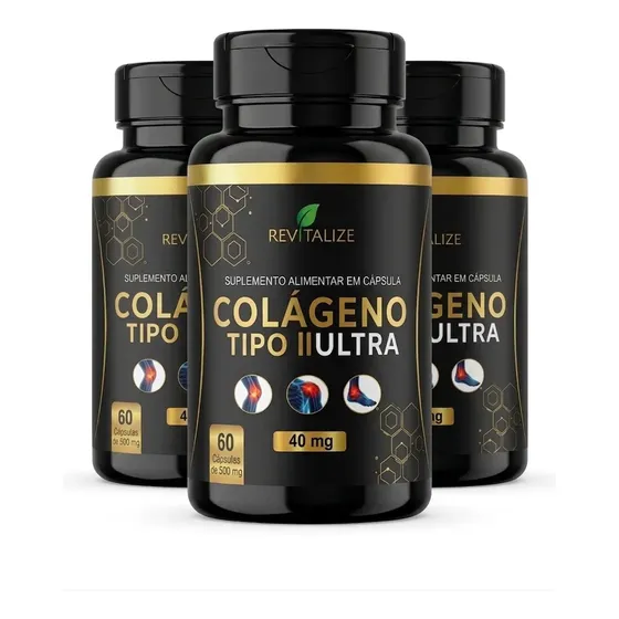3x Colágeno Tipo 2 Ultra 40mg 180caps Revitalize Suplementos