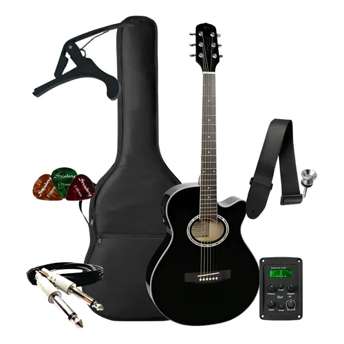 Kit Violão Giannini Elétrico Aço Gsf1d Ceq + Acessórios Black Destro Sabina Solida