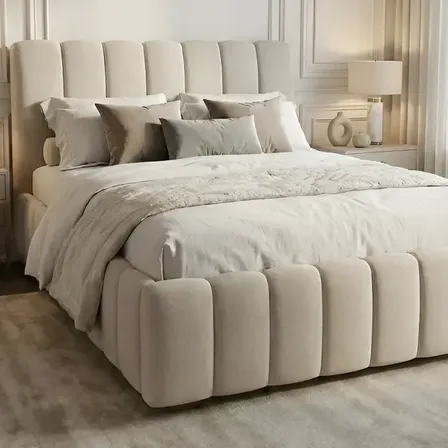Cama Estofada Casal Maciosono Confortável Quarto Queen Bege Linho Bege