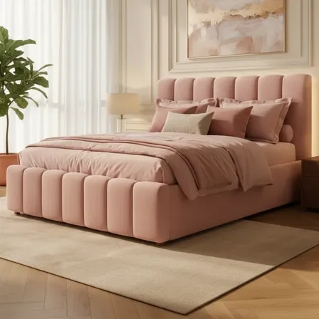 Cama Estofada Casal Base Baixadesign Moderno Valoriza Quarto Rosa Linho