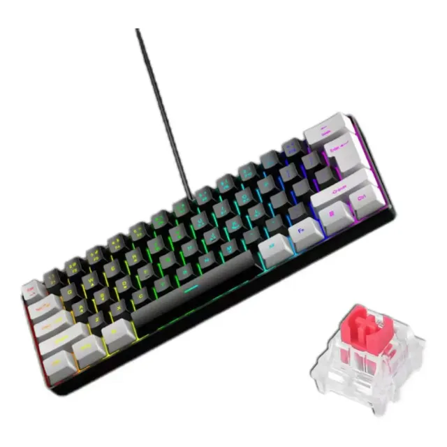 Teclado Mecânico Gamer 60% Rgb Com Fio Switch Red 61 Teclas
